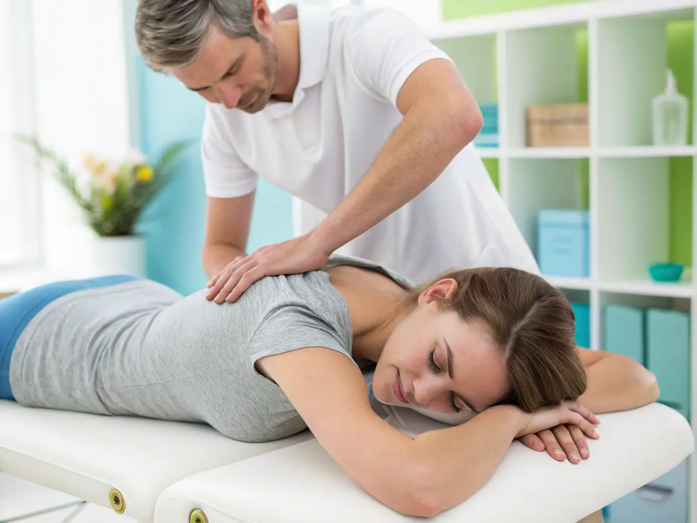 An image showcasing a client receiving a specialized spinal manipulation technique, highlighting the precision and care involved in the process at Vera Bloom.
